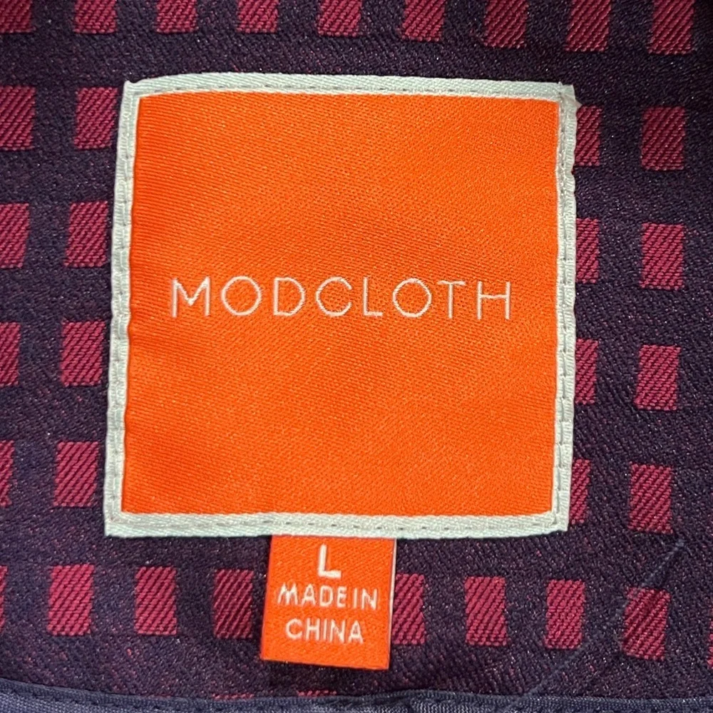 ModCloth navy maroon grid print bow back peblum blazer size large - Picture 7 of 8